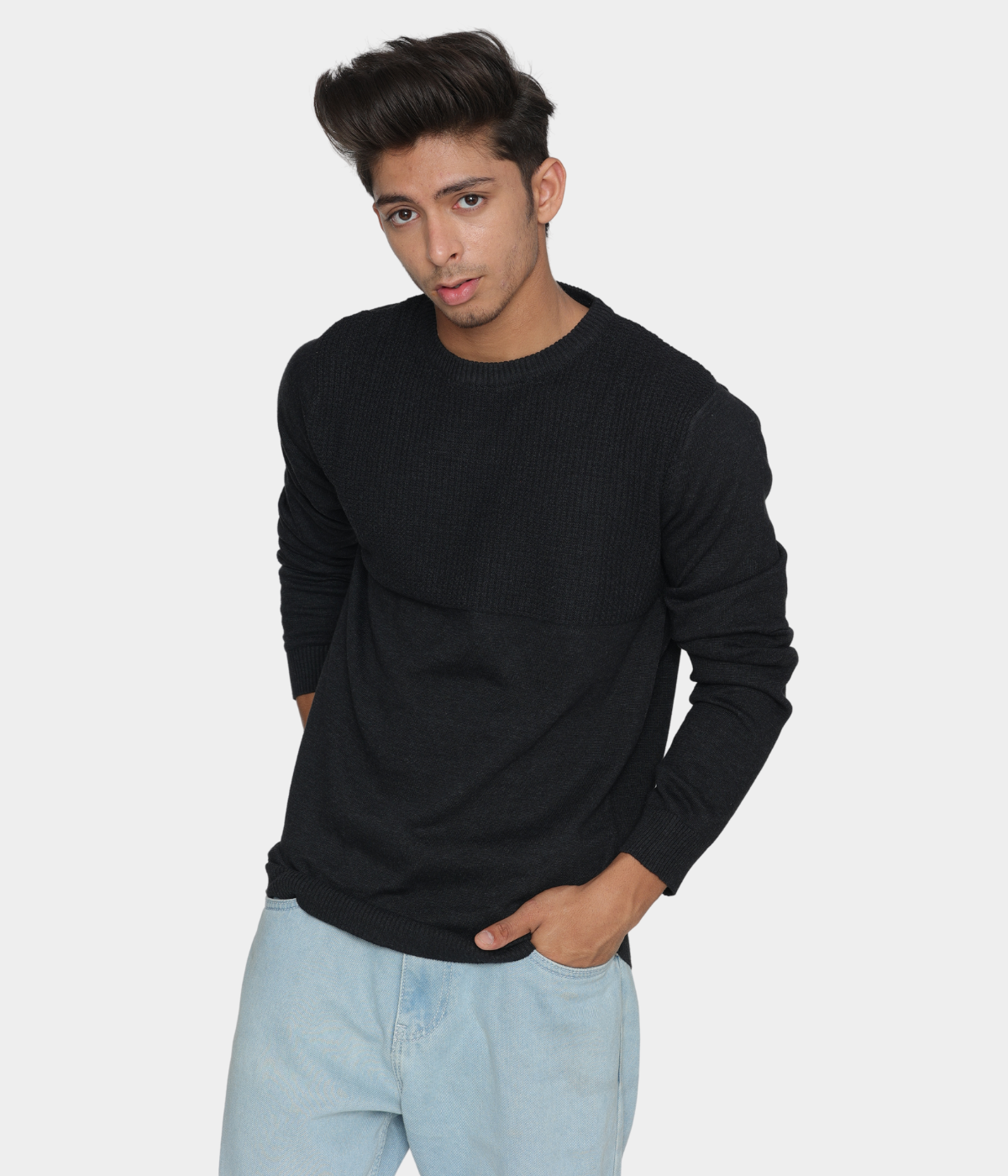 Charcoal Structured cotton Knitted T-shirt
