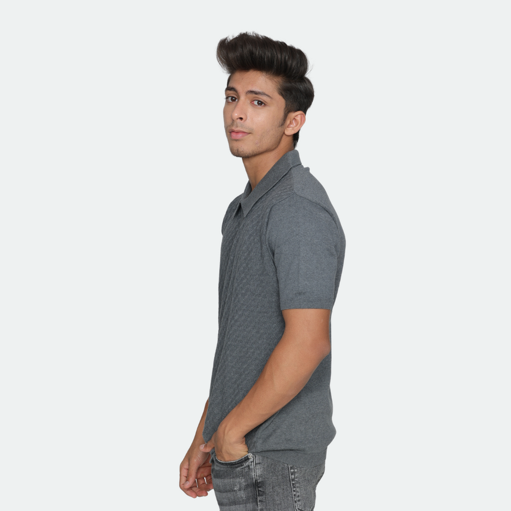 Anthra Structured Cotton Polo Knitted T-Shirt