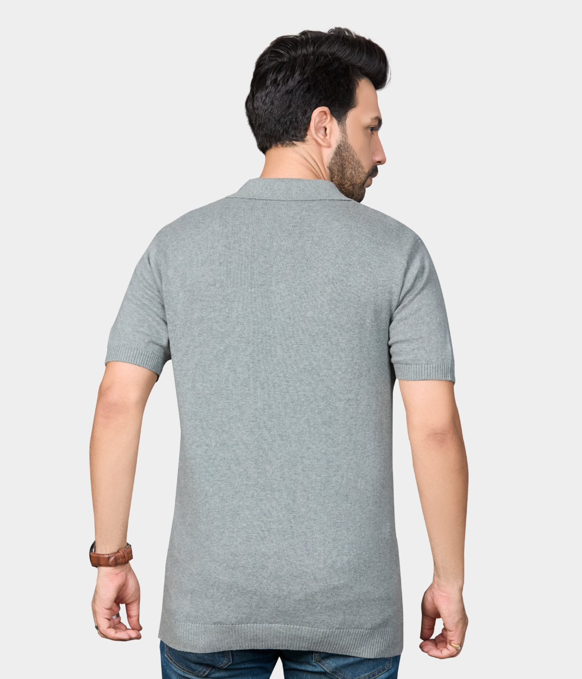 Grey Pointelle Knitted Cotton Shirt