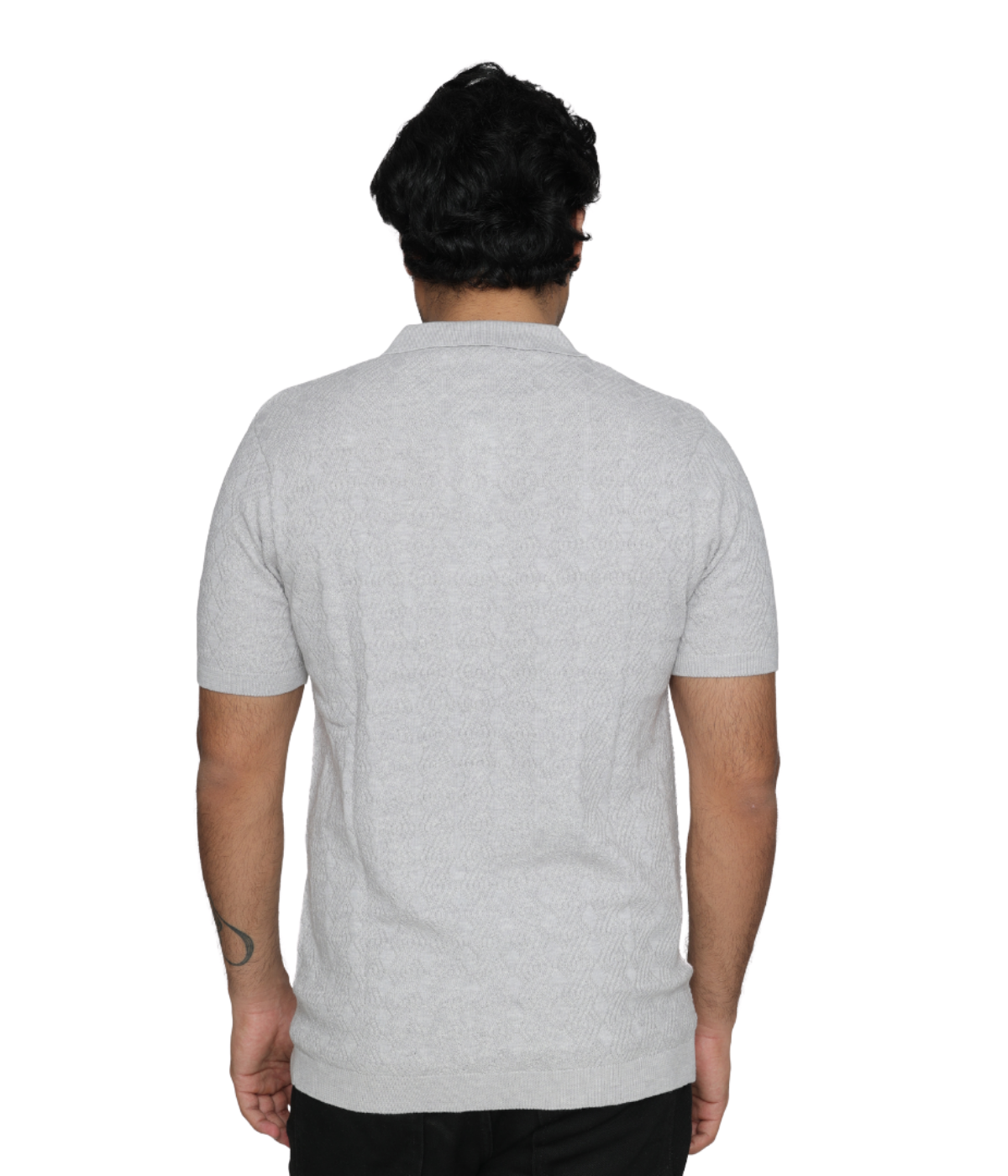 Grey Structured Cotton Polo Knitted T-Shirt