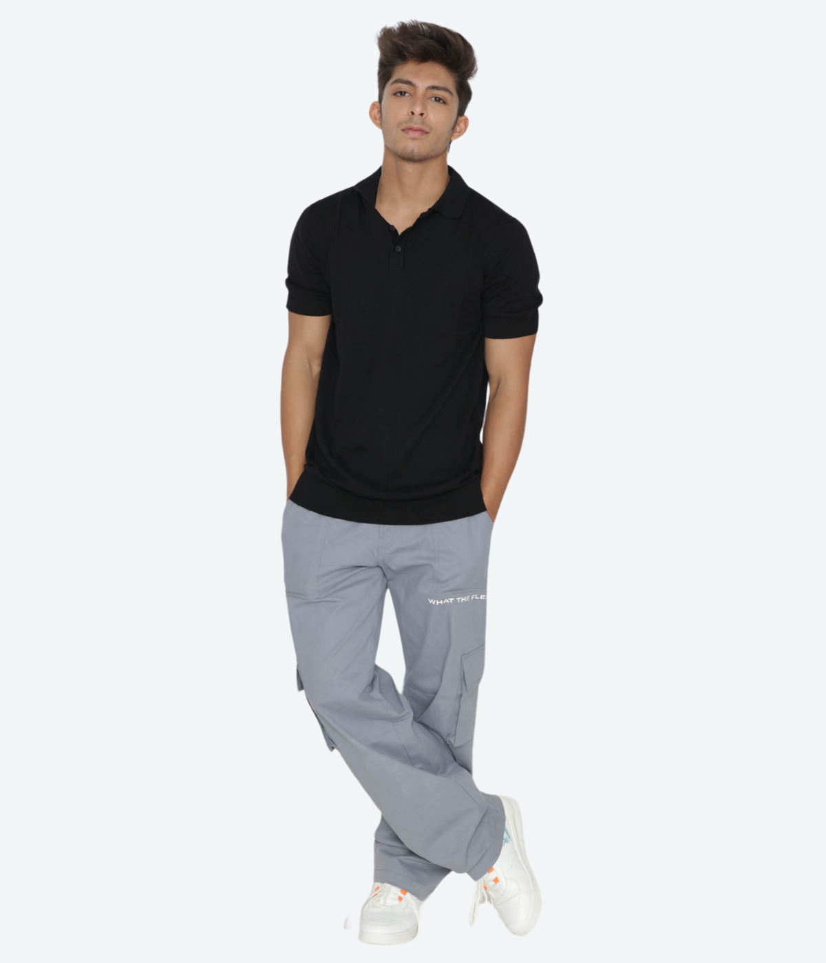 Black Solid  cotton Knitted Polo