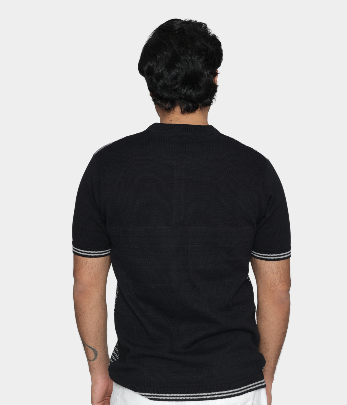 Black/Grey Structured Cotton Polo T-Shirt