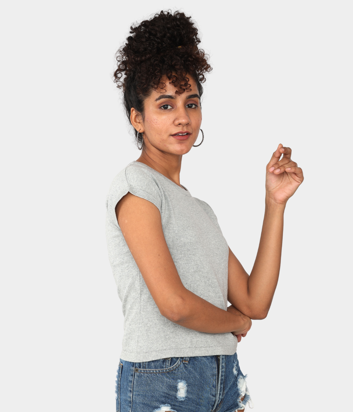 Grey Round Neck  Knitted Top