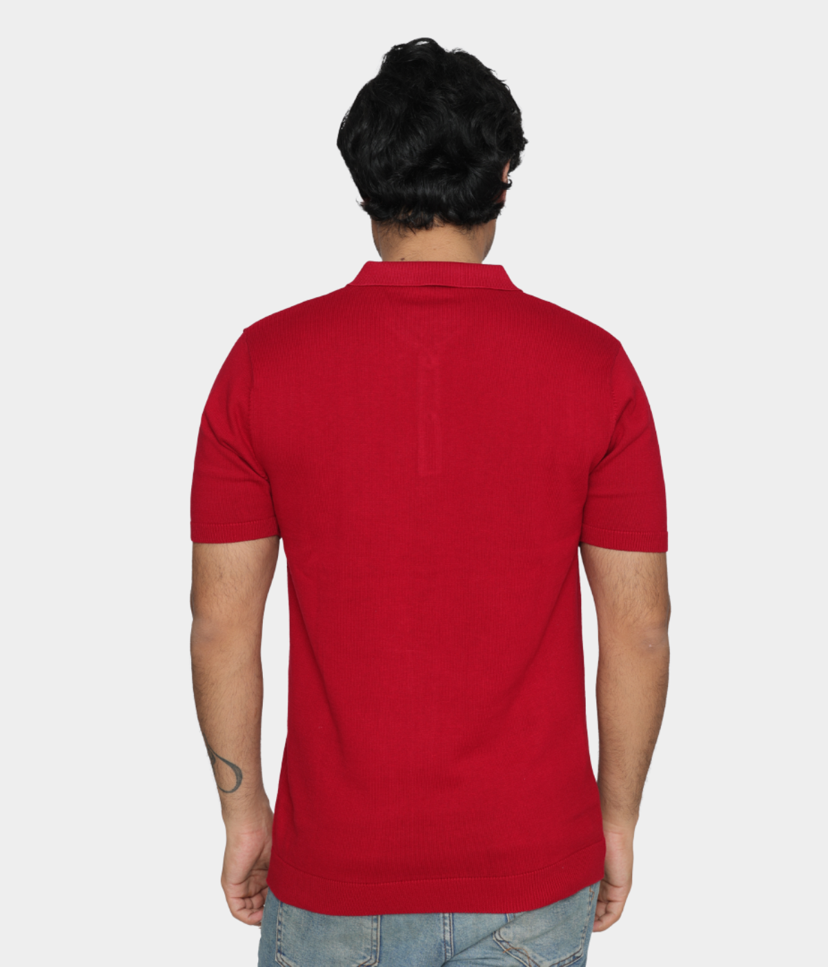 Red Solid knitted Cotton Polo Knitted T-Shirt
