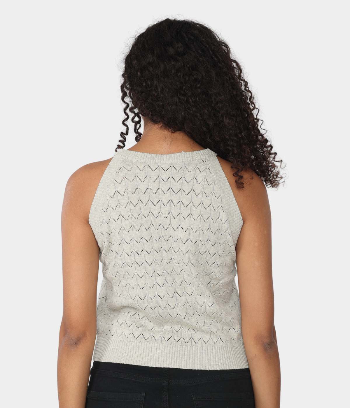 Grey Pointelle Knitted Tank Top