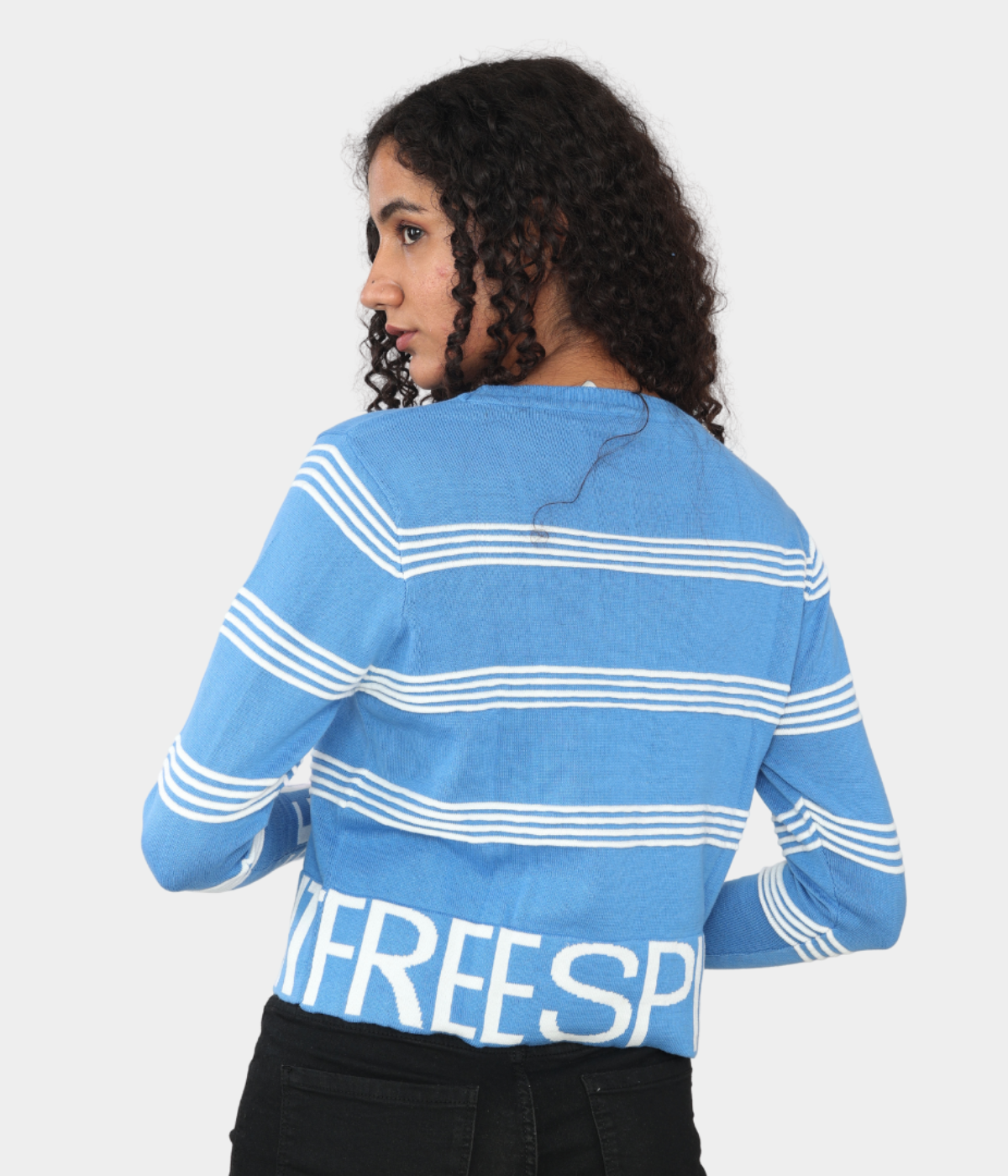 Blue Structured Full Sleeves Knitted Top