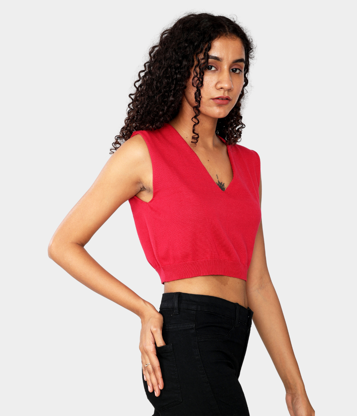 Maroon V-Neck Sleeveless Knitted