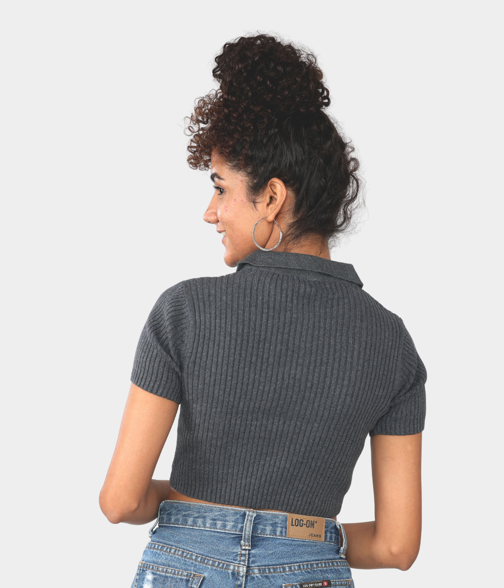 Anthra Polo – Half Sleeves Ribbed Knitted