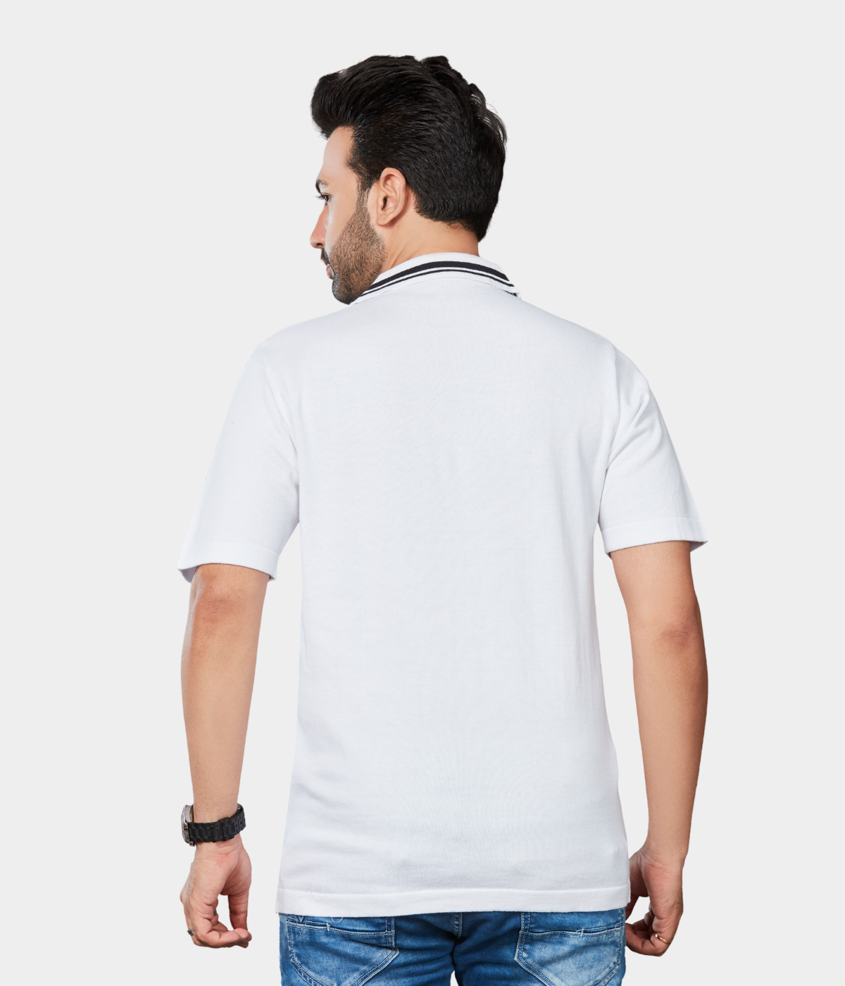 White Cotton structured knitted T-Shirt