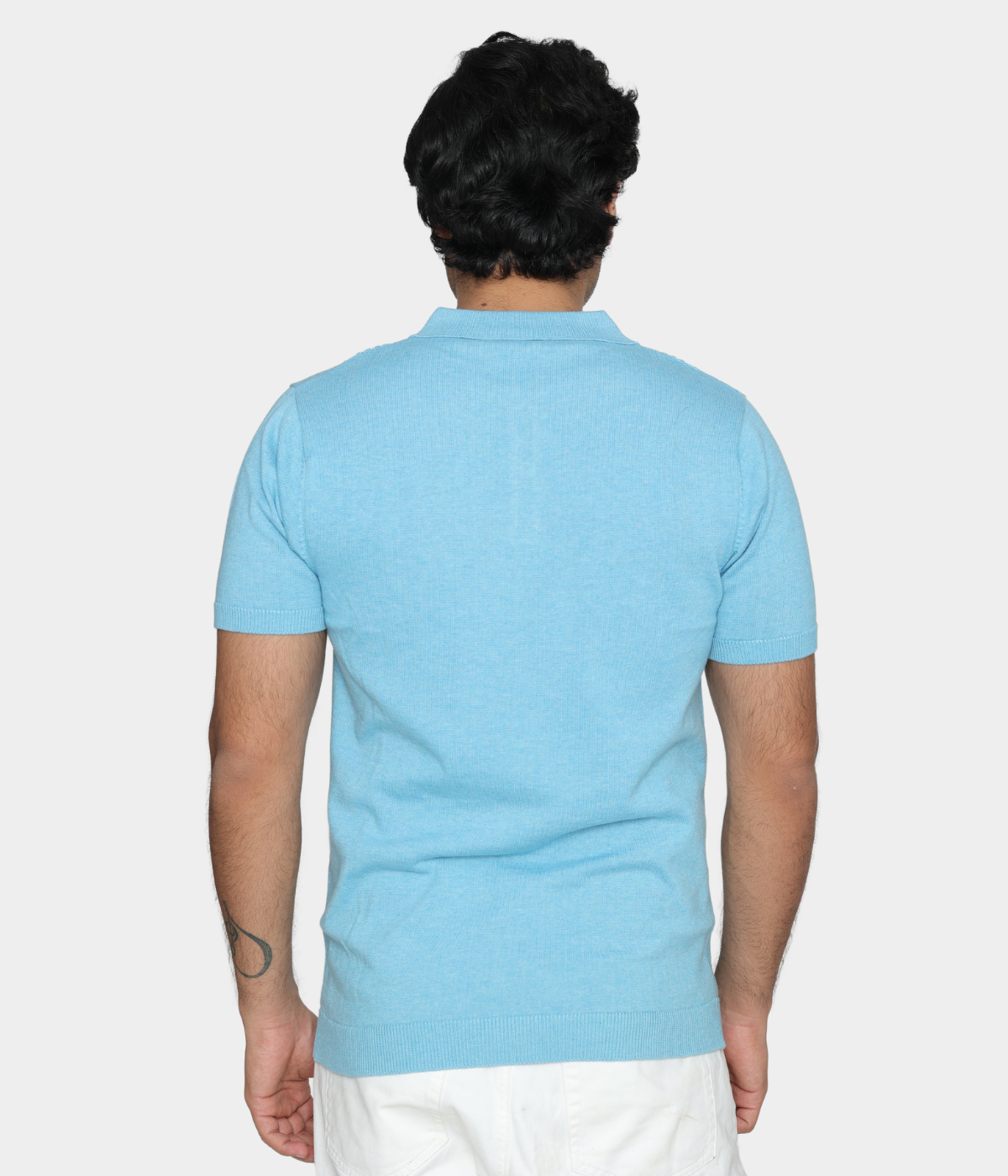 Sky Blue Structured Cotton Polo Knitted T-Shirt