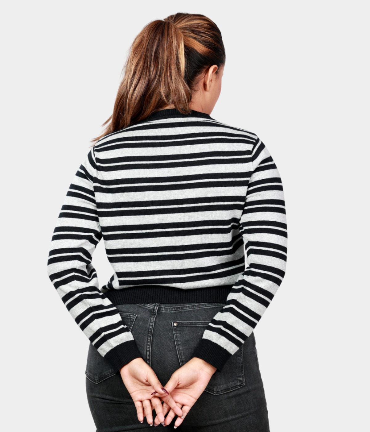 Black Striped Full Sleeves Knitted Top