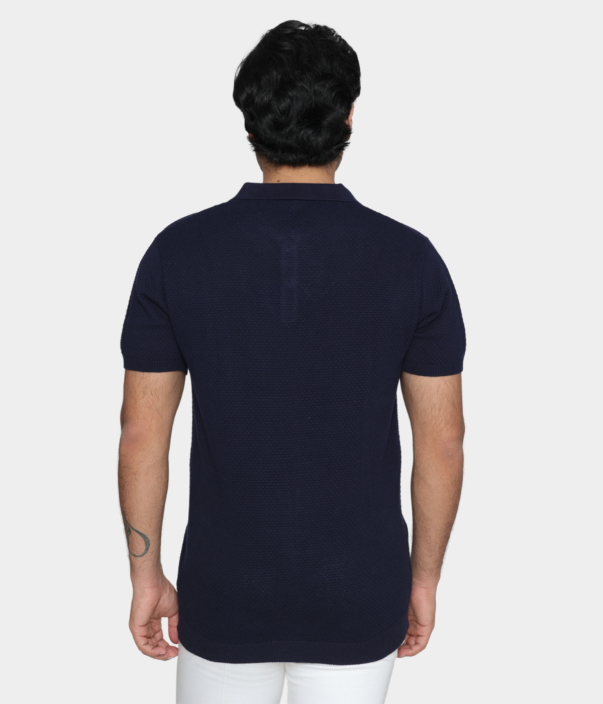 Navy Structured Cotton Polo Knitted T-Shirt