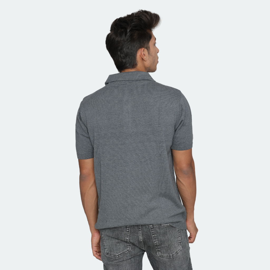 Anthra Structured Cotton Polo Knitted T-Shirt