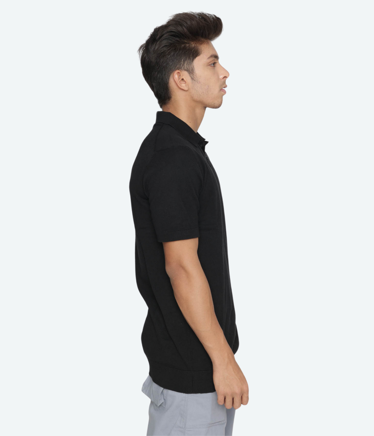 Black Solid Knitted T-Shirt