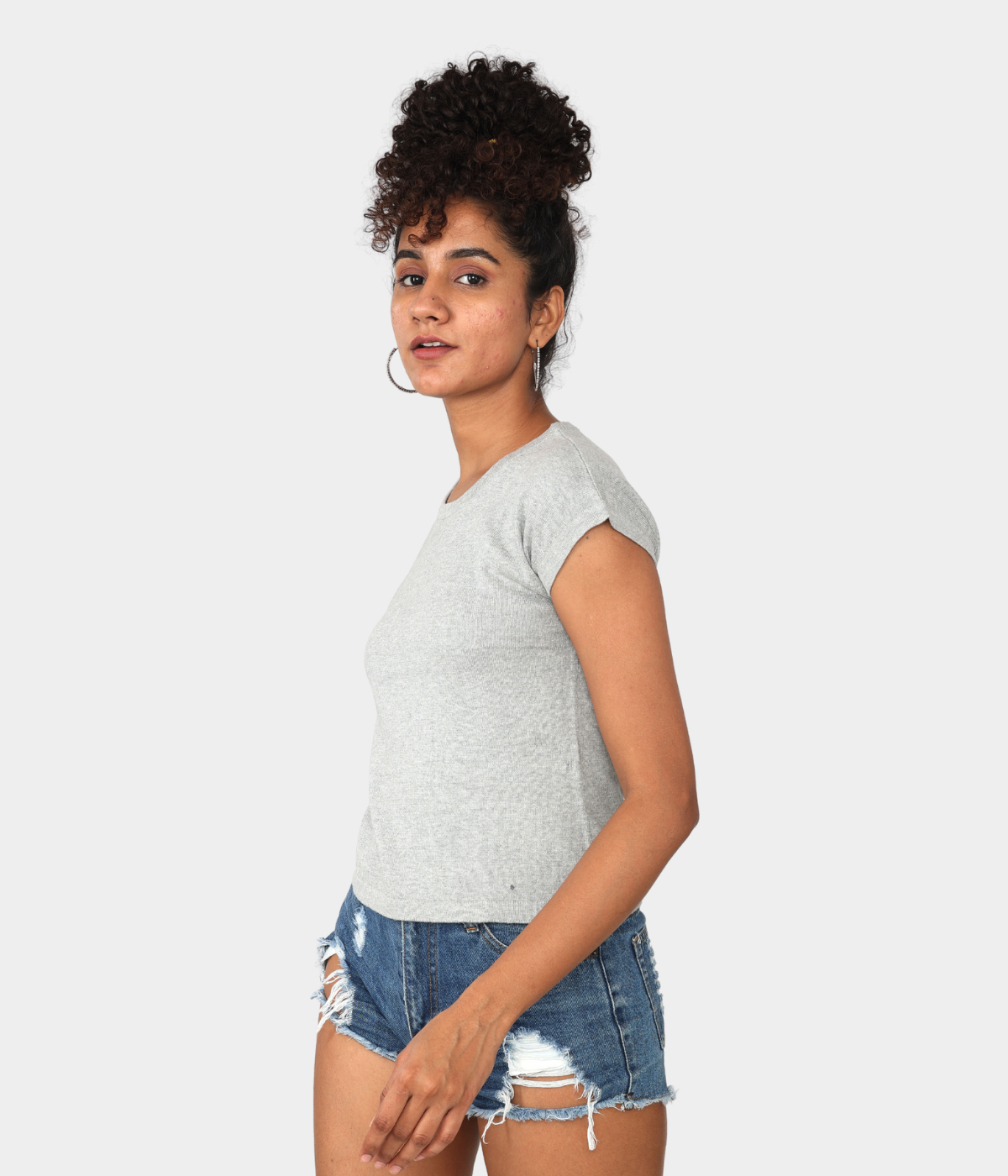 Grey Round Neck  Knitted Top