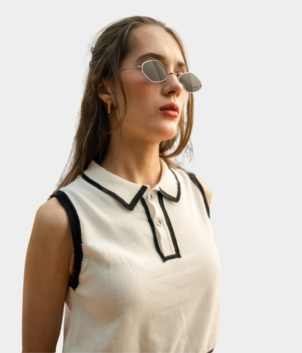 Off-White Sleeveless Polo Knitted Top