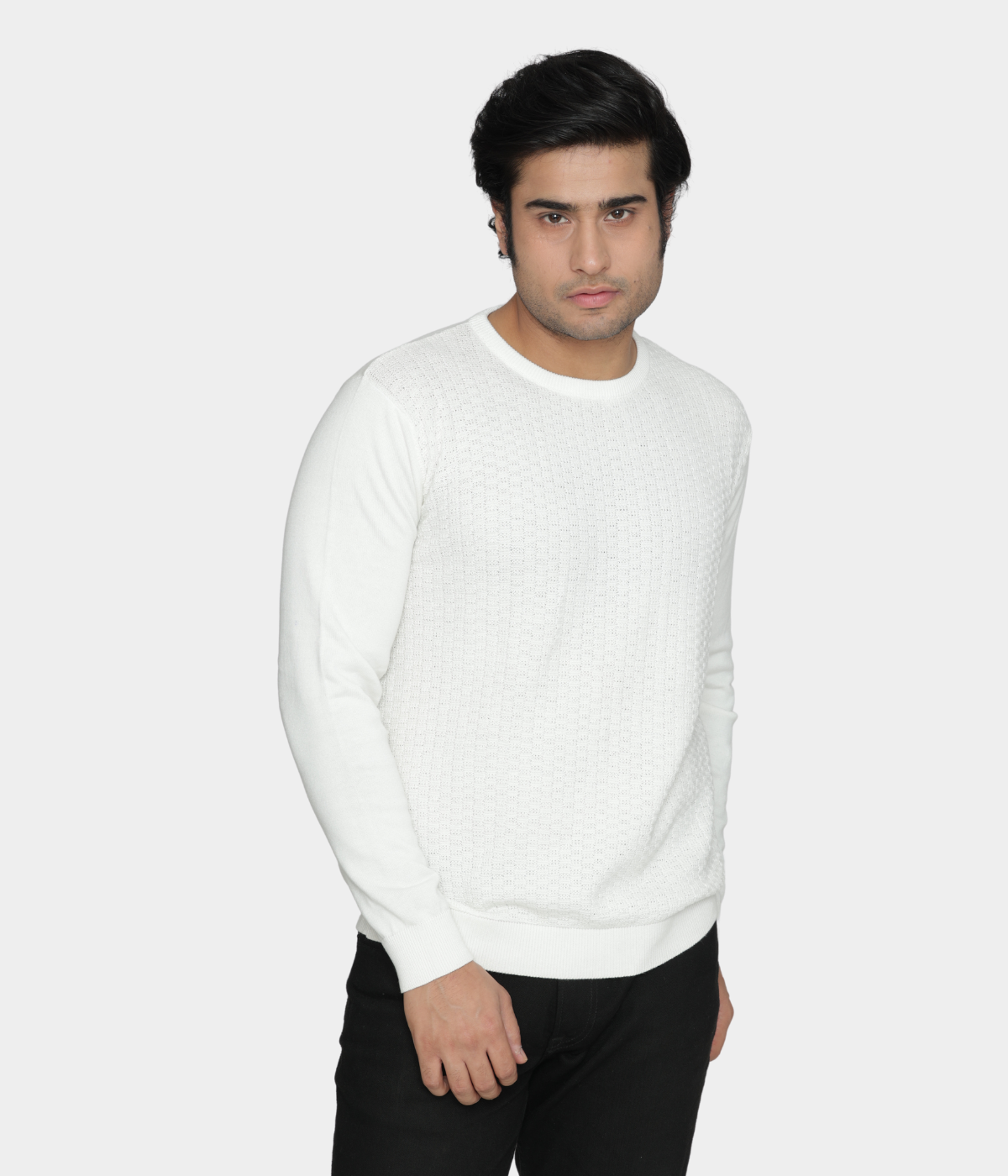 OFF WHITE STRUCTURED COTTON KNITTED T-SHIRT