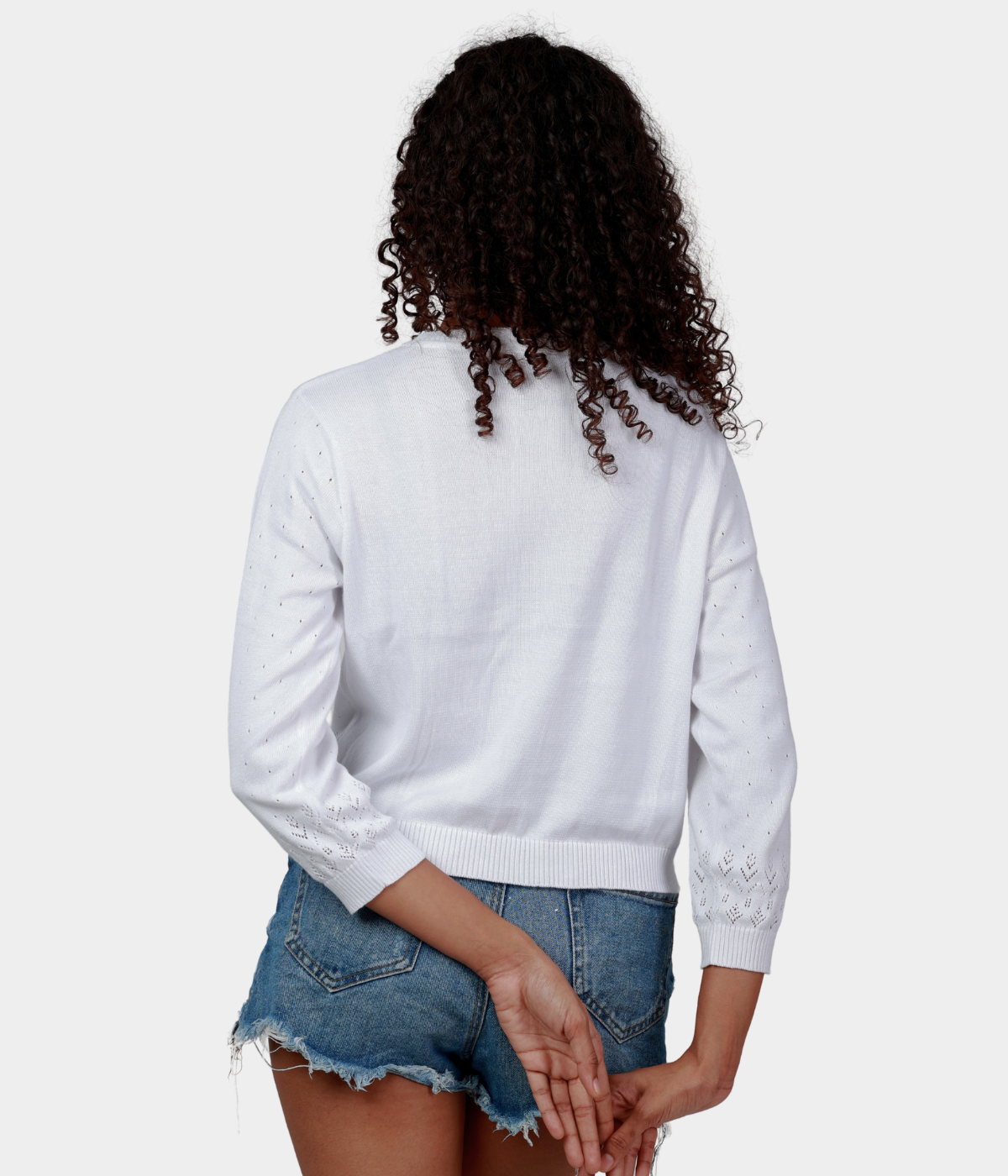 Off-White Pointelle 3/4 Sleeves Knitted