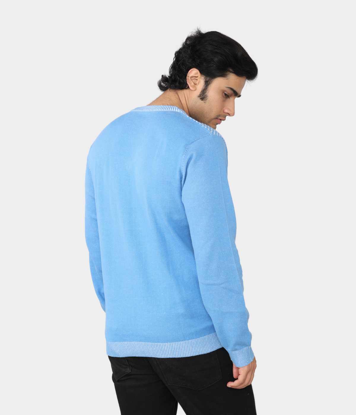 LIGHT BLUE DENIM FINISHED COTTON KNITTED T-SHIRT