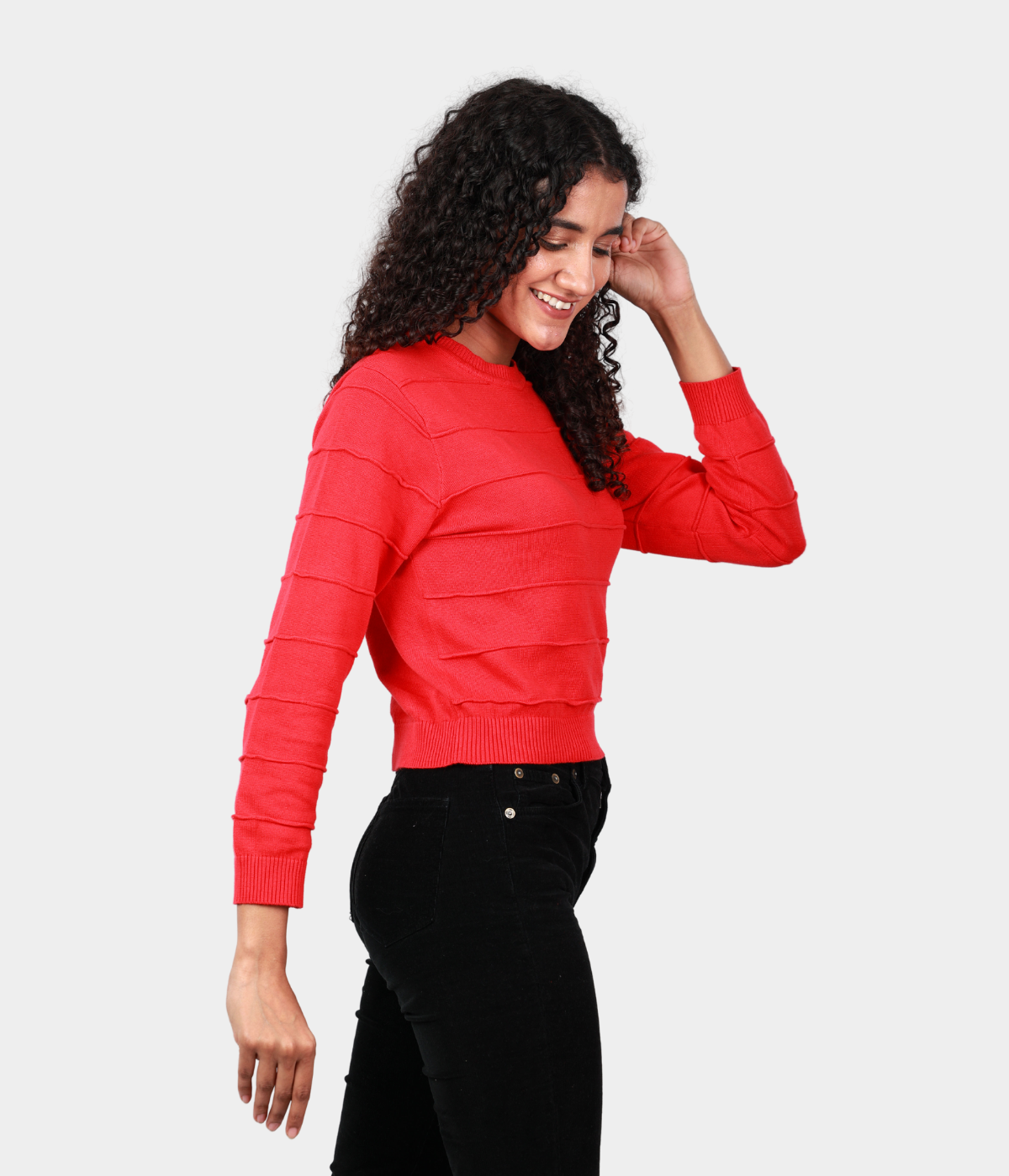 Red Round Neck 3/4 Sleeves Knitted Top
