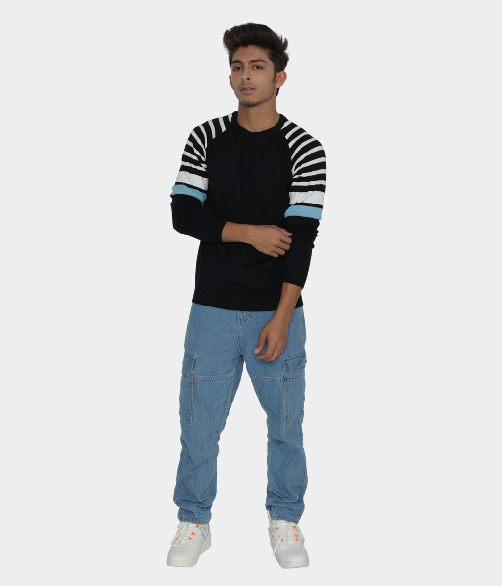 Black cotton knitted T-shirt