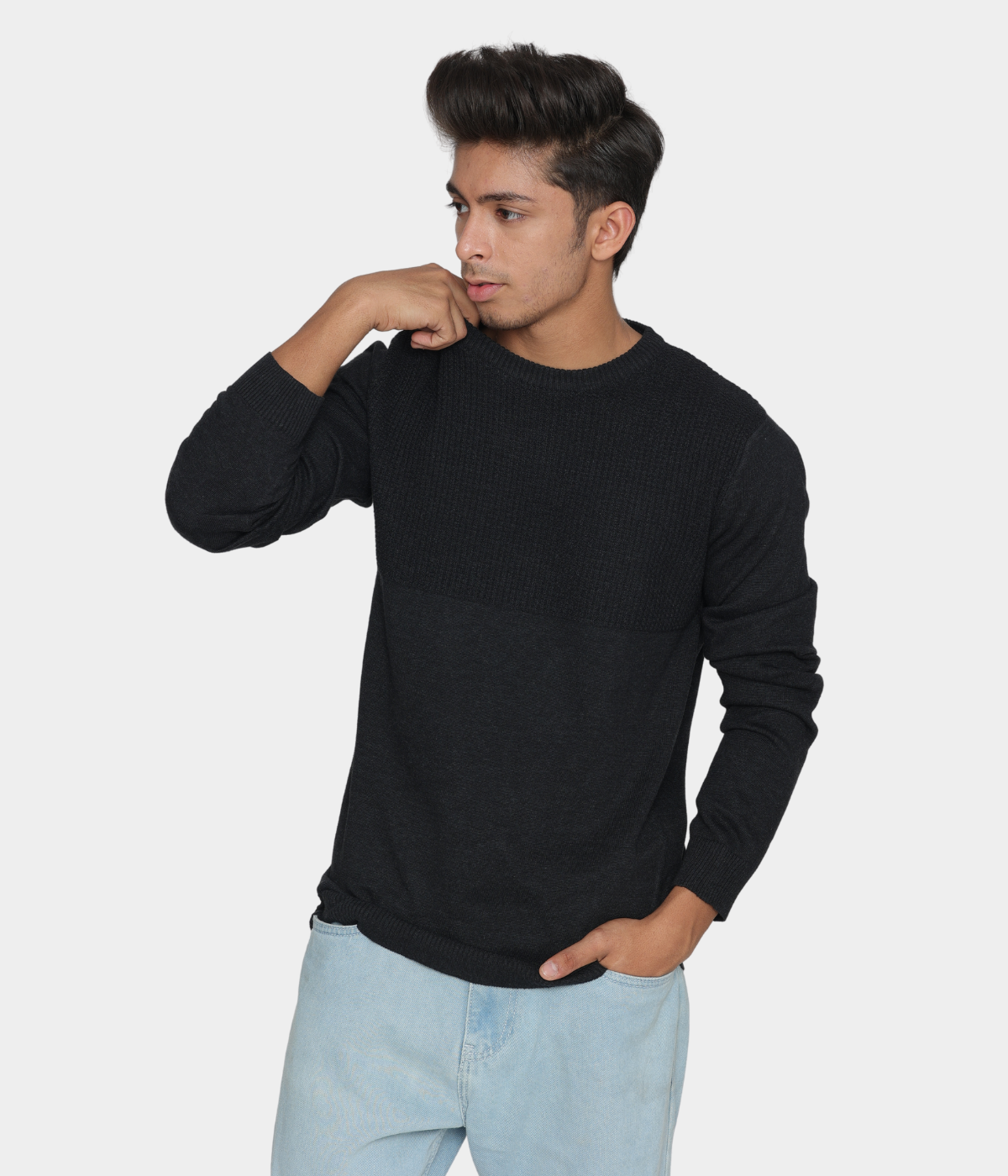 Charcoal Structured cotton Knitted T-shirt