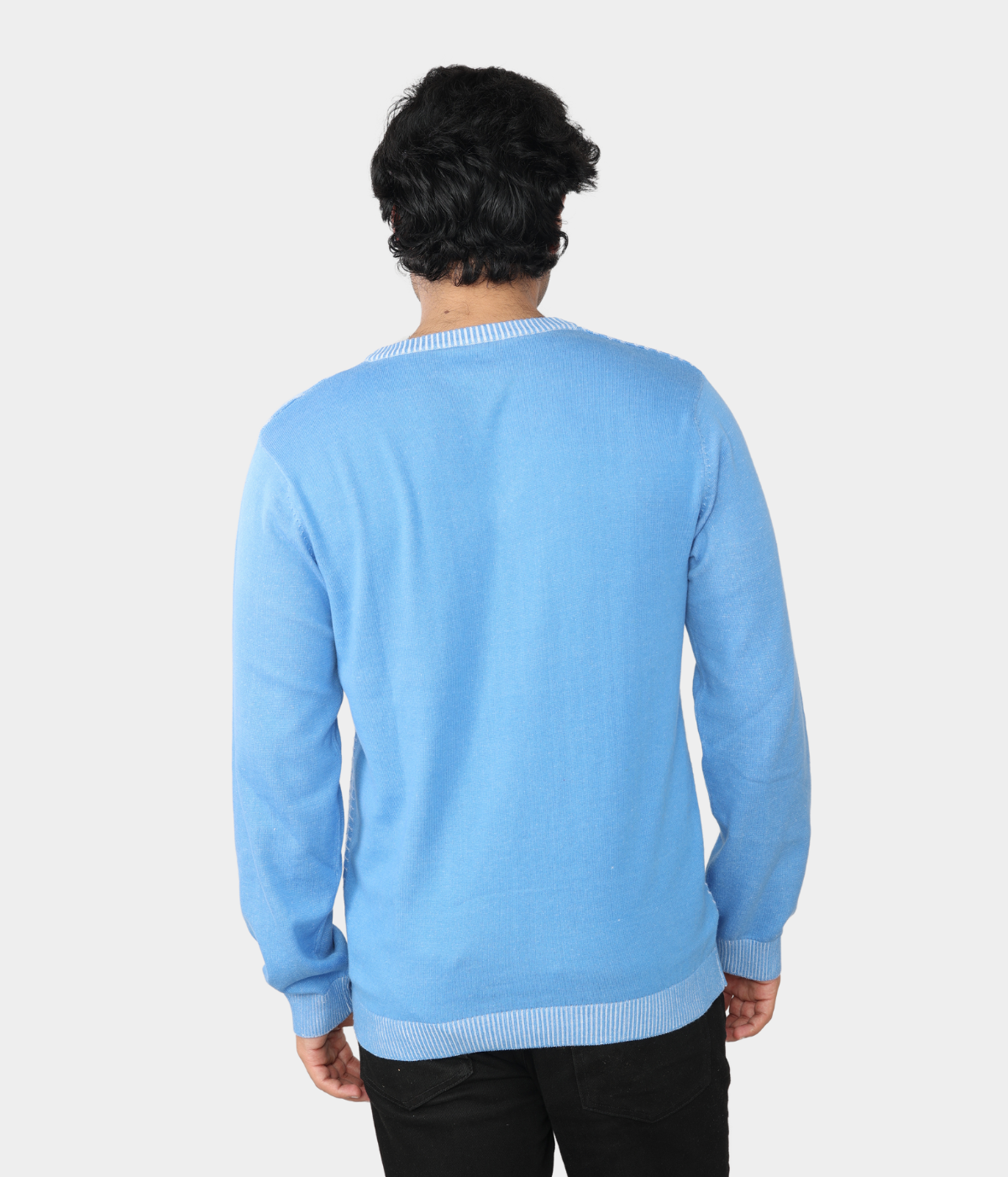 LIGHT BLUE DENIM FINISHED COTTON KNITTED T-SHIRT