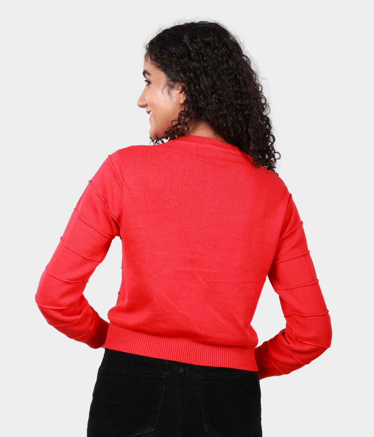 Red Round Neck 3/4 Sleeves Knitted Top