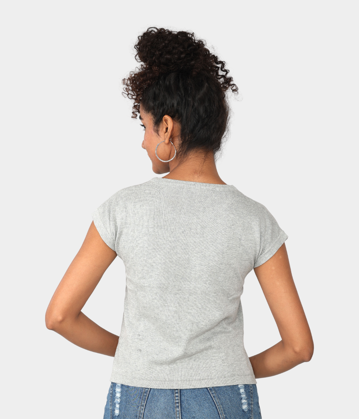 Grey Round Neck  Knitted Top