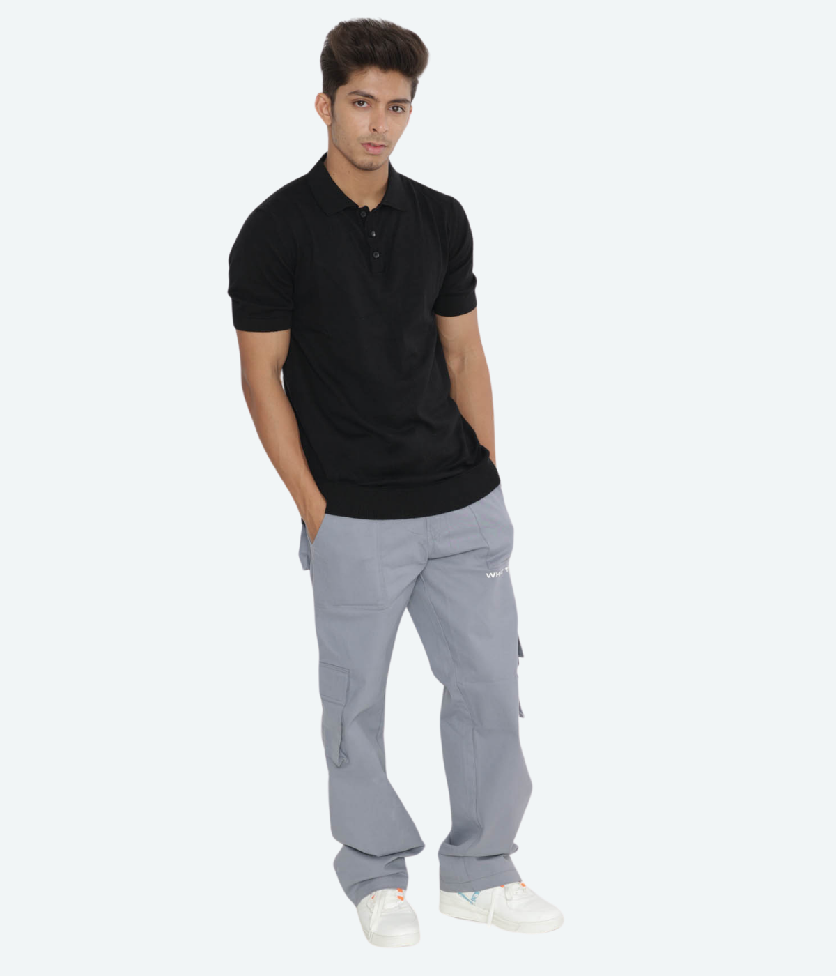 Black Solid  cotton Knitted Polo