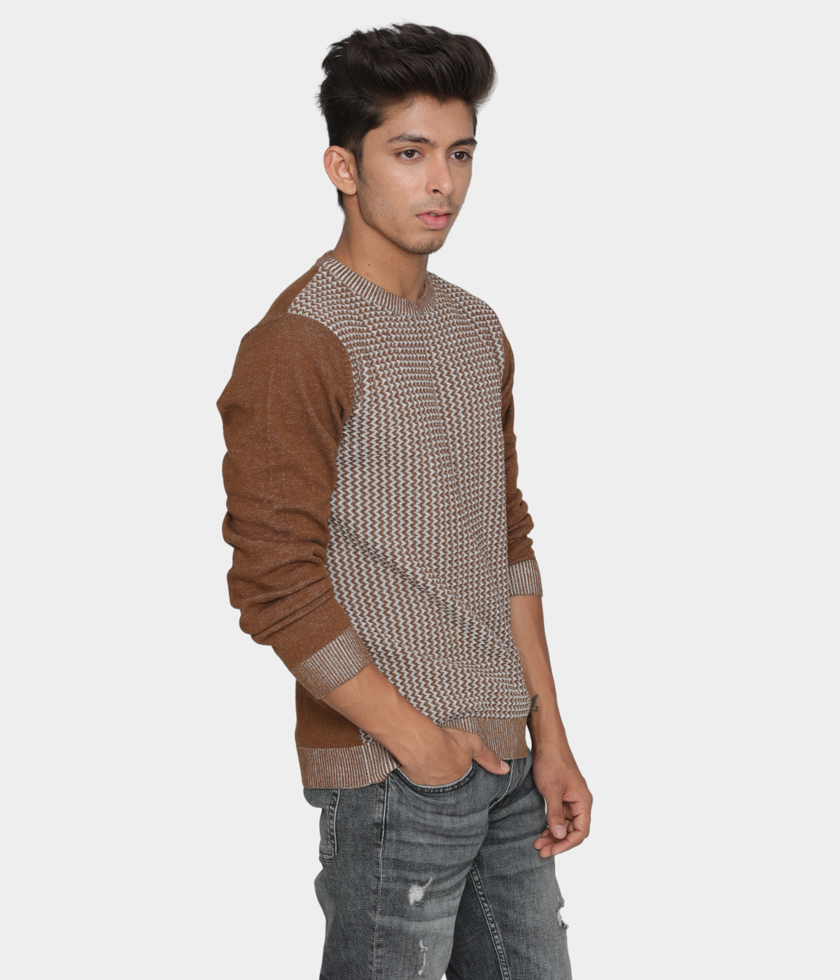 Brown structured knitted T-Shirt