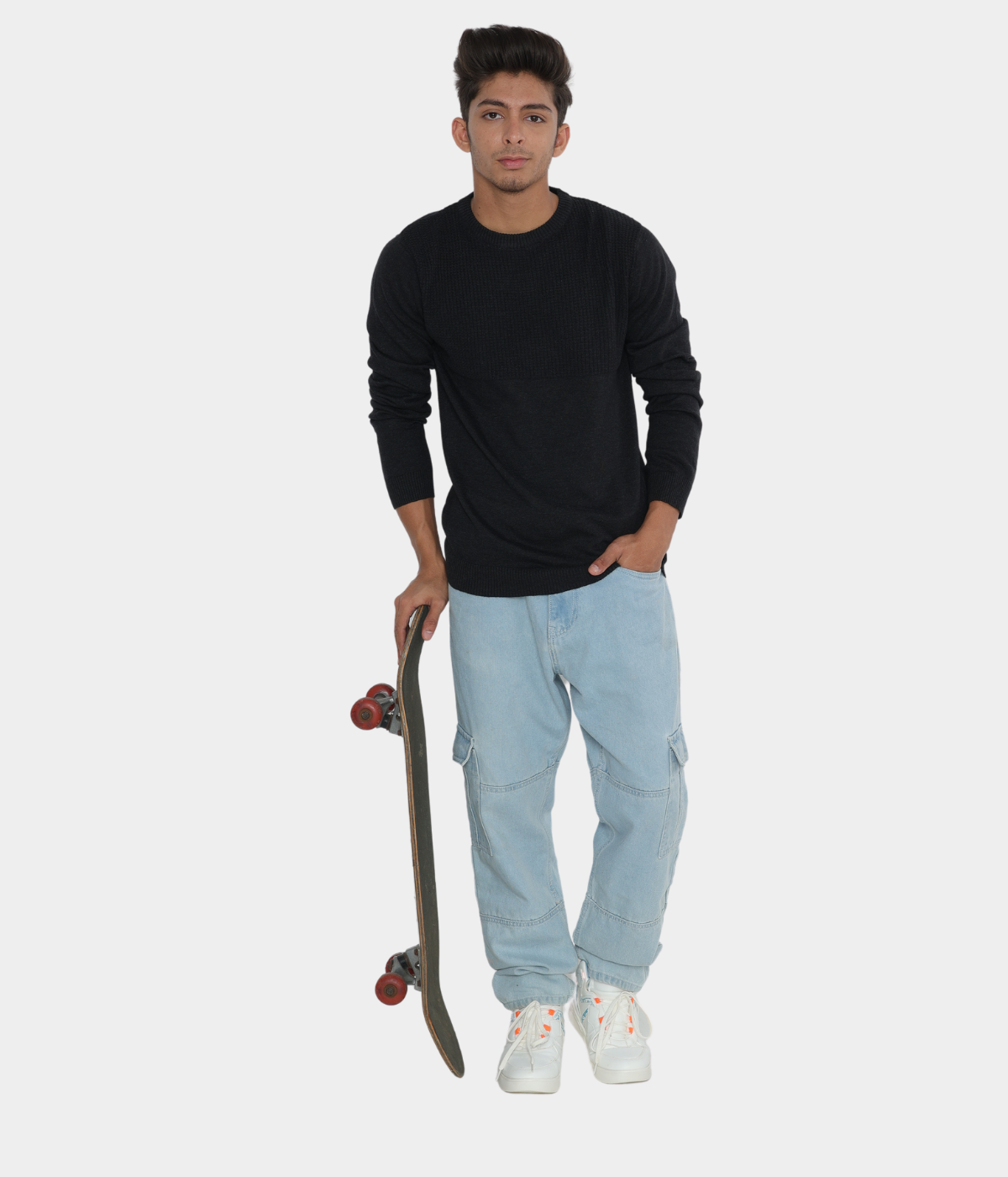 Charcoal Structured cotton Knitted T-shirt