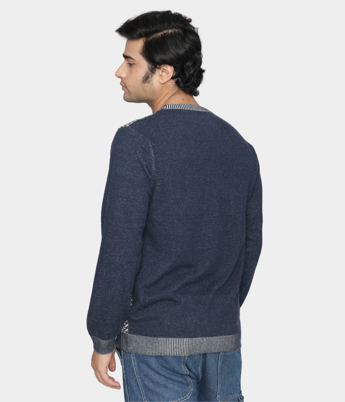 Navy Structured Knitted Cotton T-Shirt