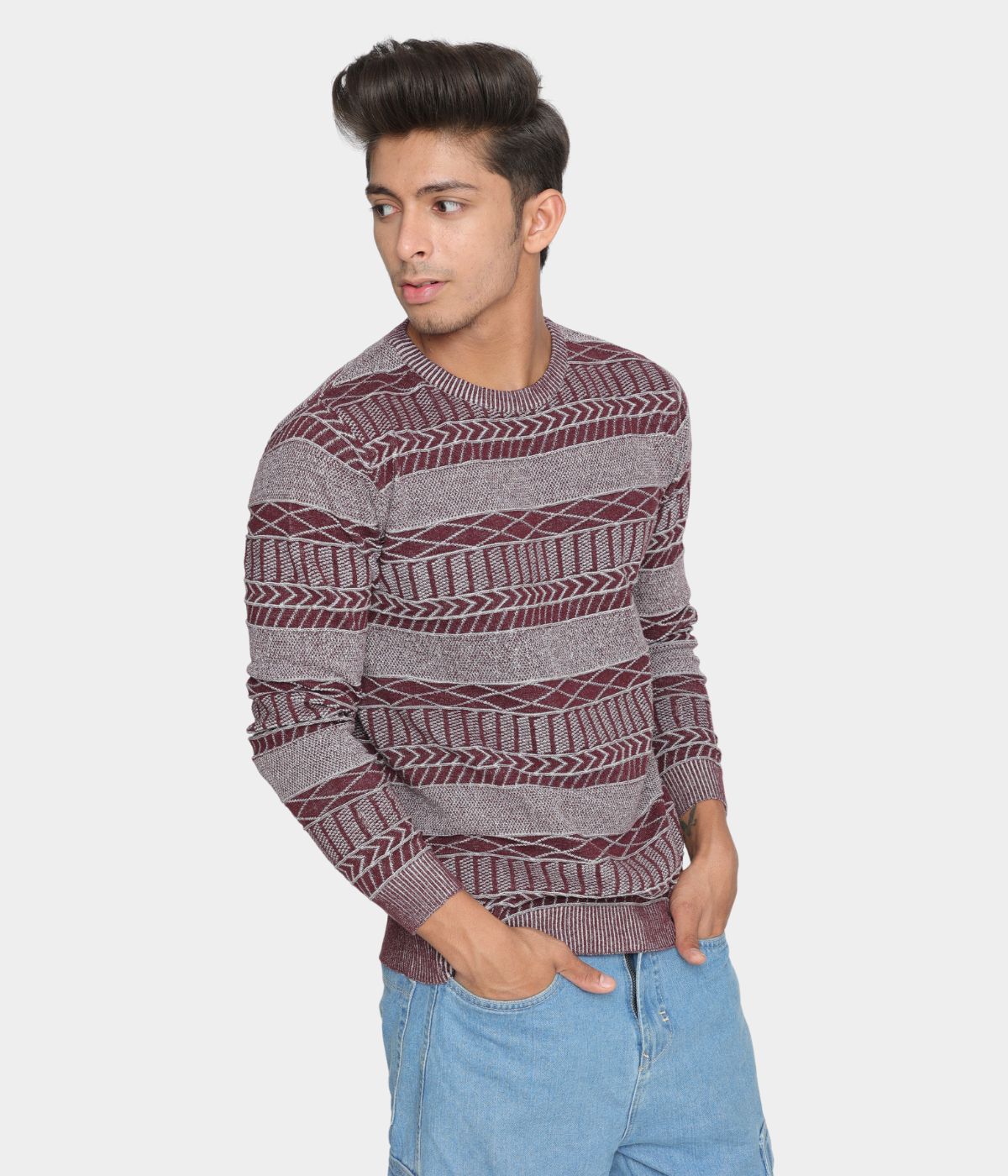 Wine structured cotton knitted T-shirt