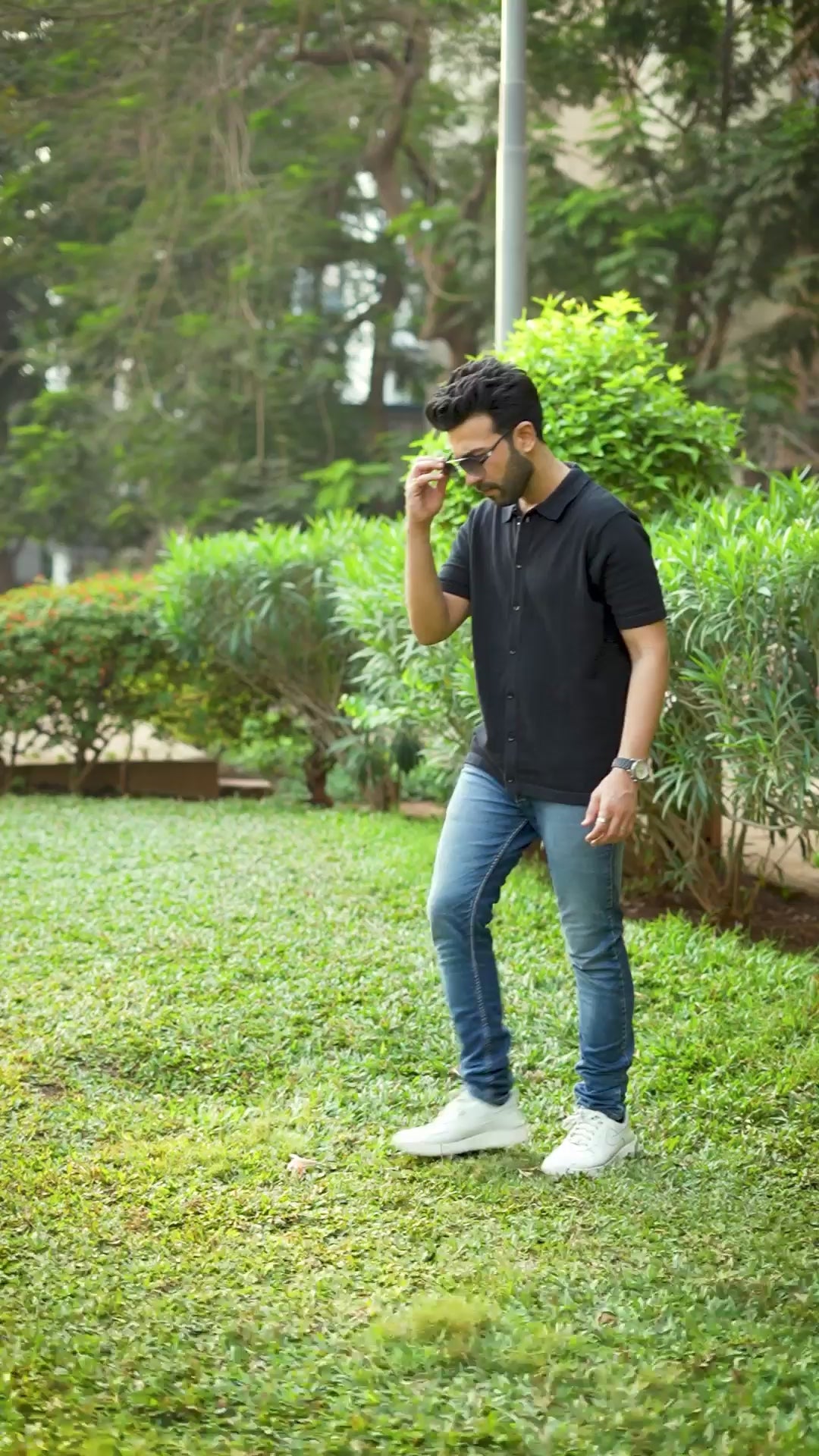 Black Pointelle Knitted Cotton Shirt