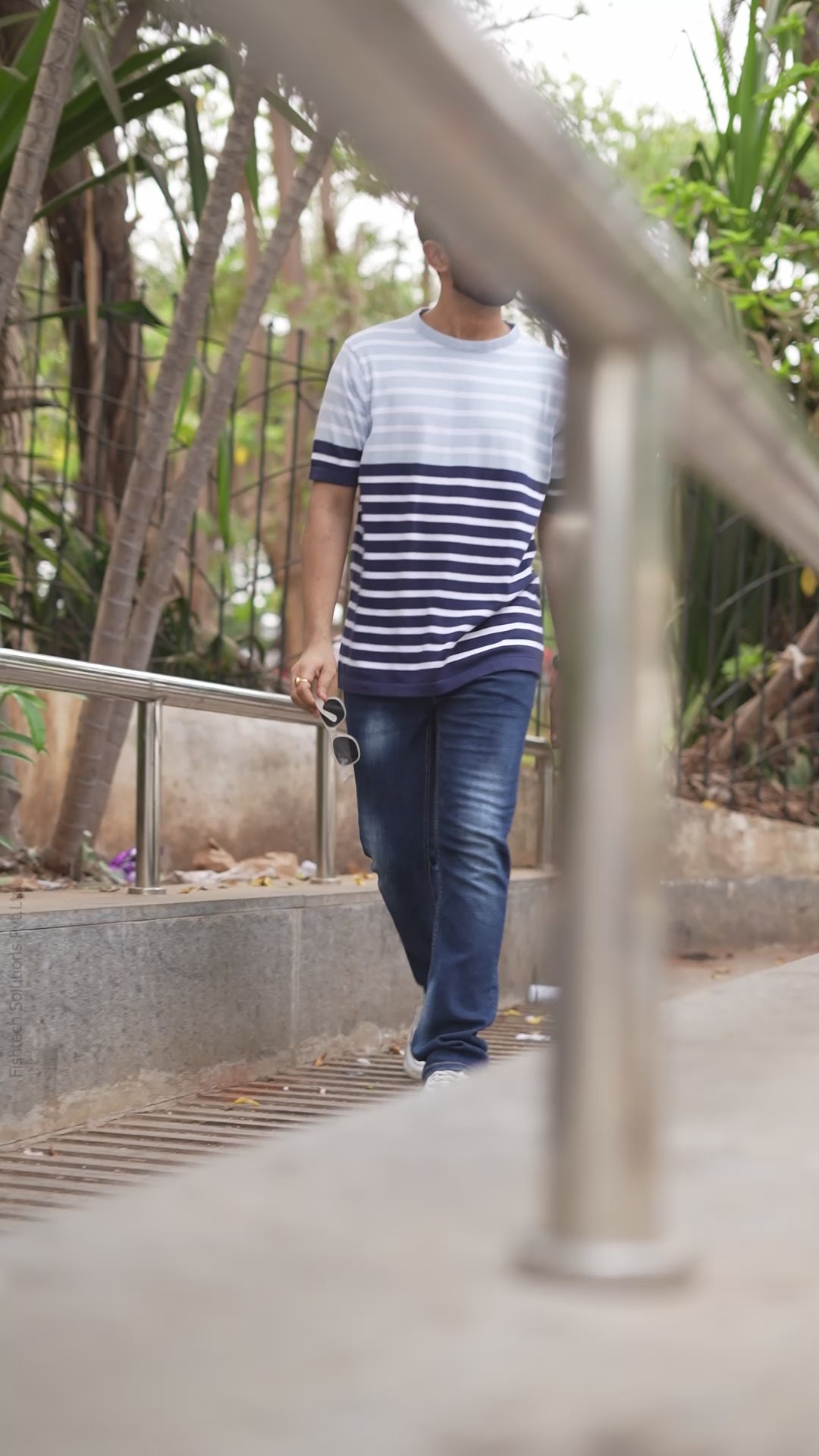 Light Blue & Navy Striped Knitted T-Shirt