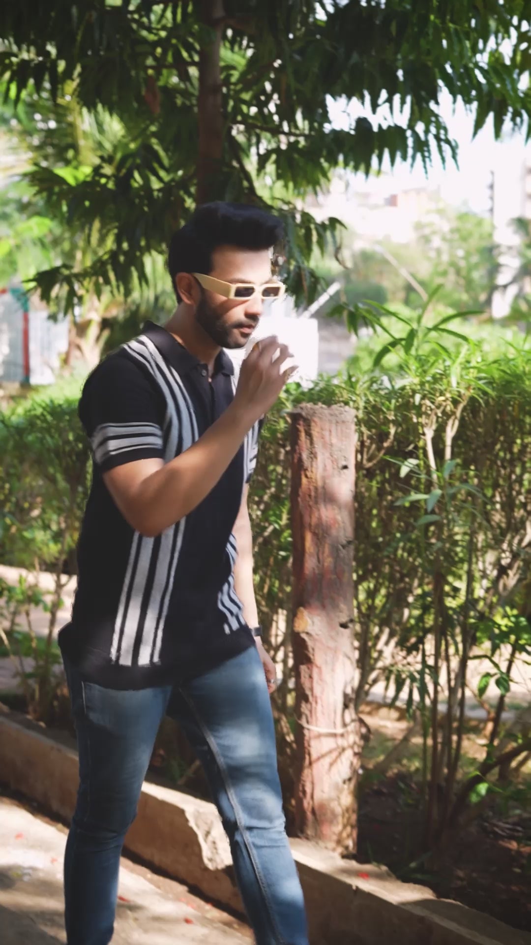 Black Striped Knitted T-Shirt – Bold, Breathable & Built to Stand Out