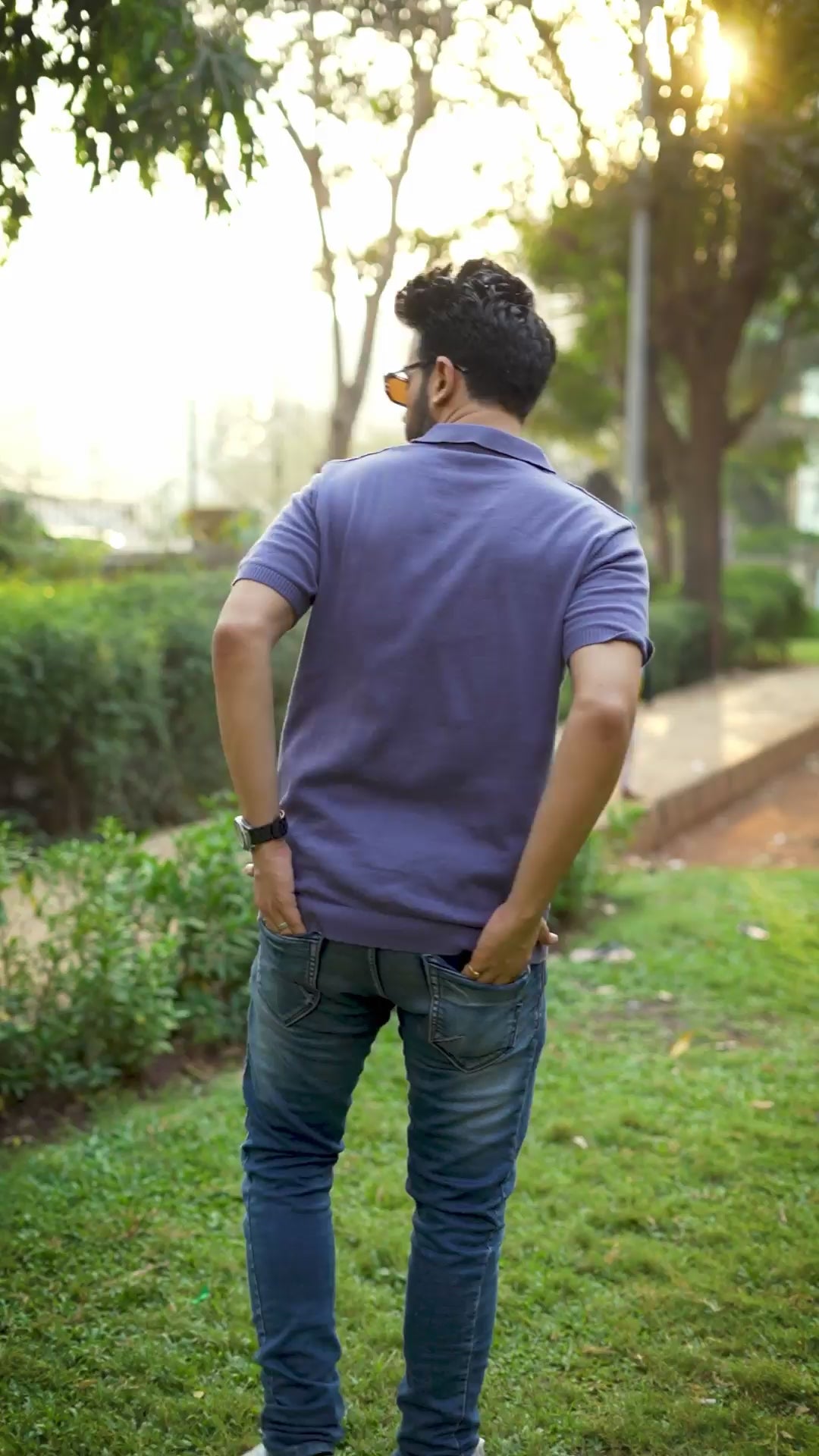 Washed Navy Cotton Knitted Polo T-Shirt